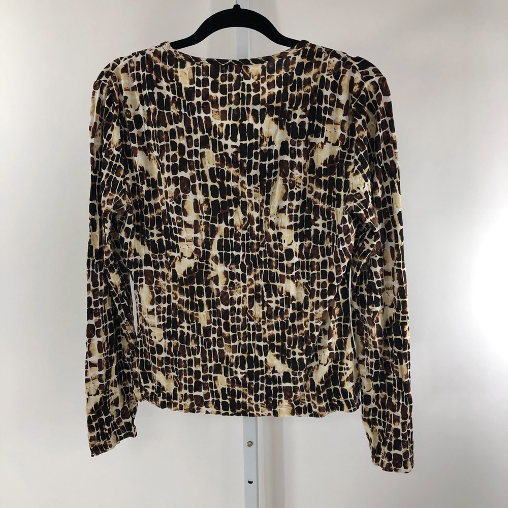 St John Brown Animal Print V-neck Top M - Picture 7 of 8
